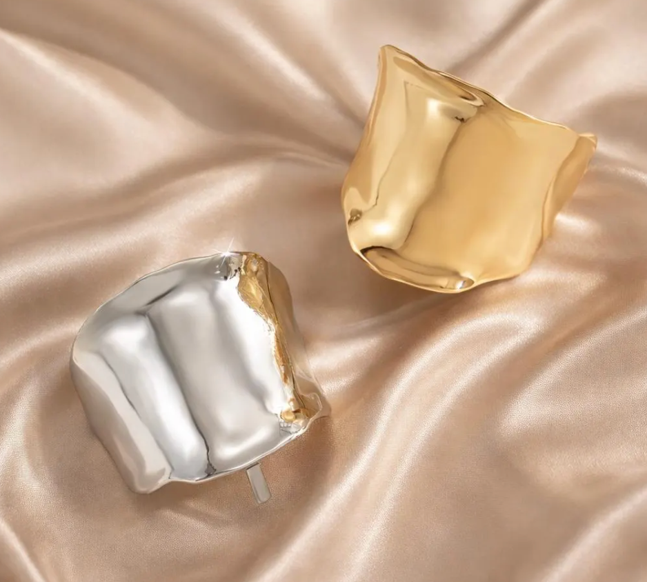 Sculptural Metal Hair Cuff Set – Gold Silver Ponytail Holder, Modern Statement Accessory