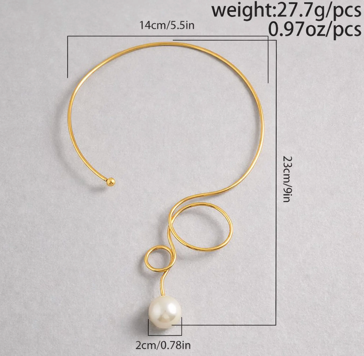 Gold Open Choker Necklace with Pearl | Handmade Abstract Wire Collar