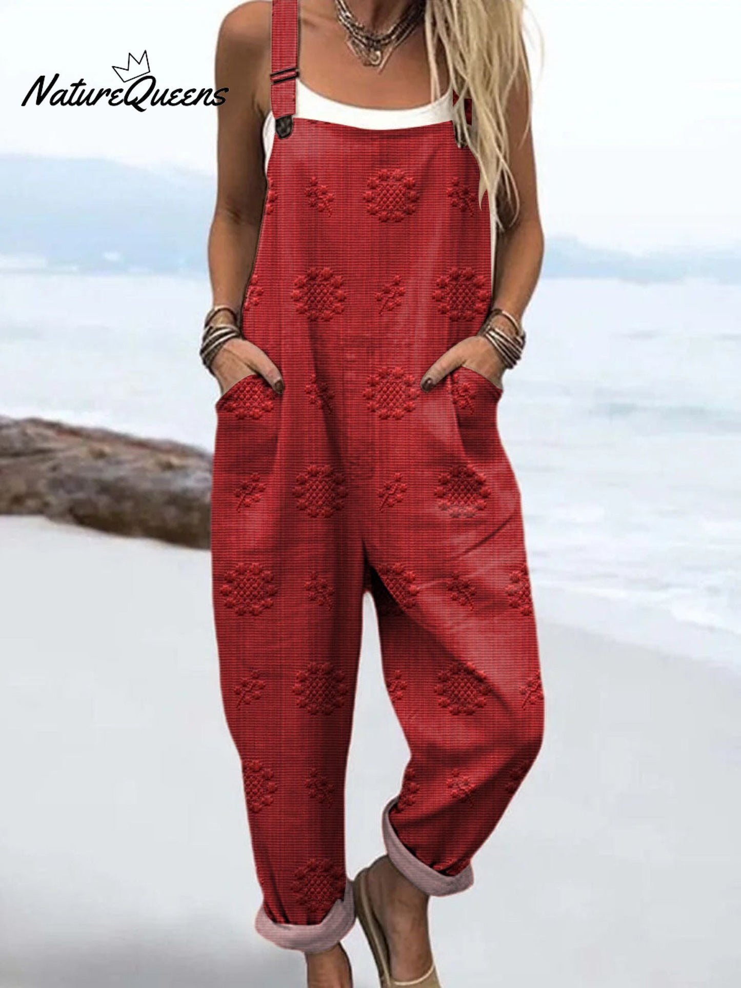 Women's Vintage Floral Pattern Art Print Casual 100% Cotton Wide Leg Jumpsuit