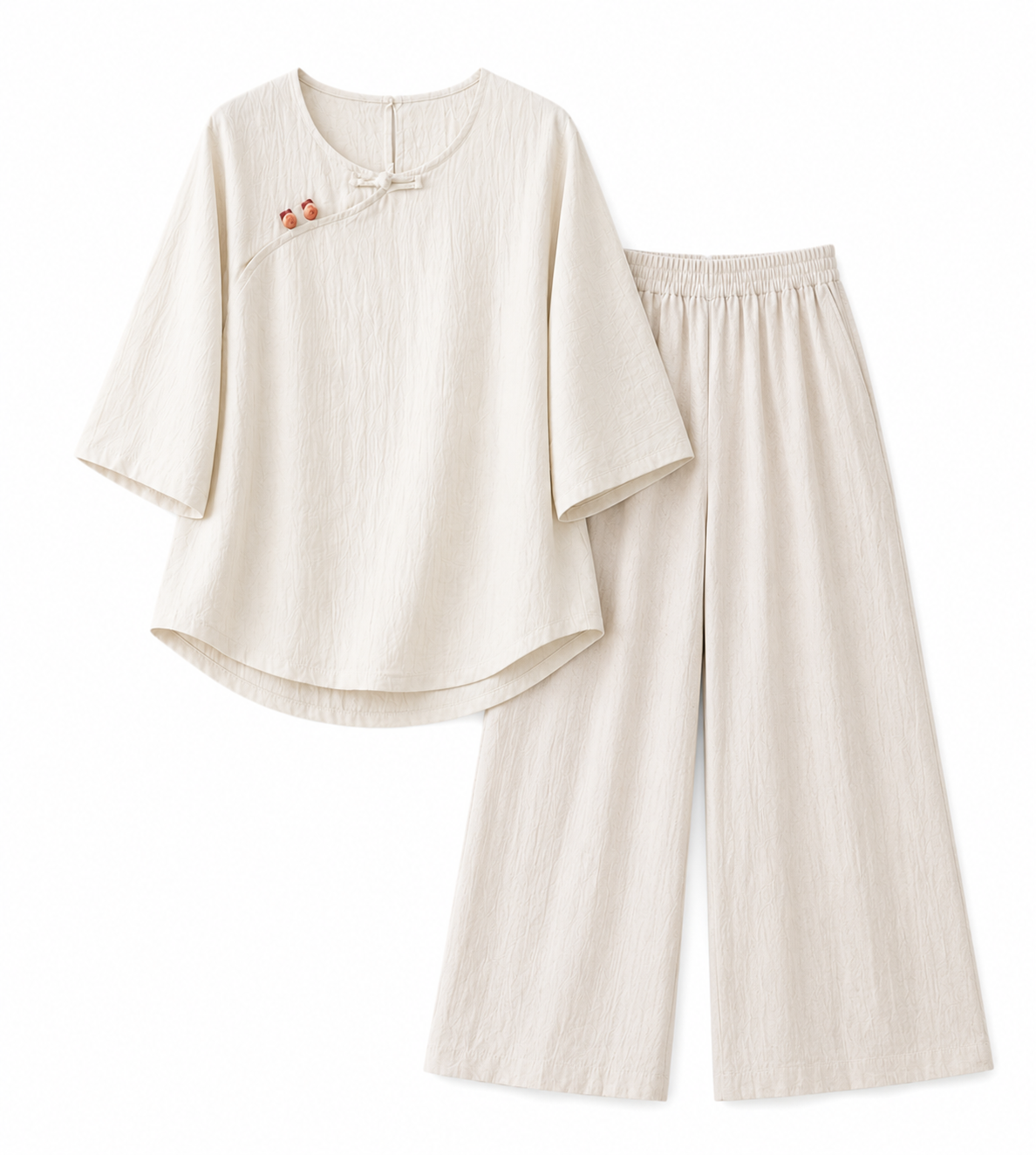 Women's Linen Blend Two-Piece Set – Loose Fit Top & Wide-Leg Pants