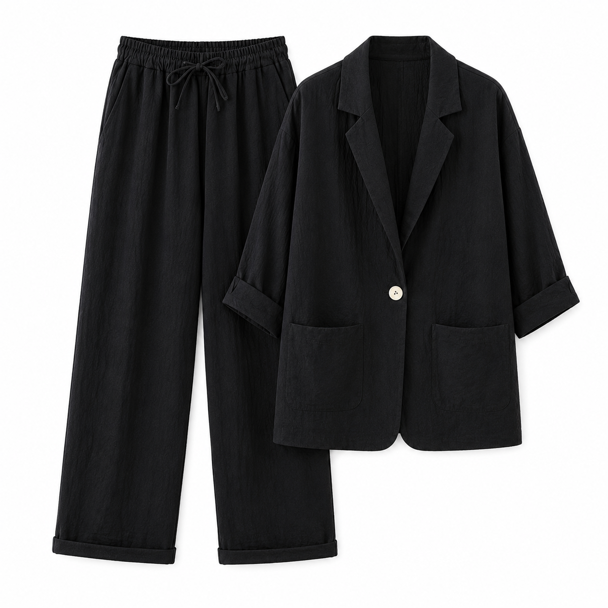 Women's Two-Piece Blazer & Pants Set – Relaxed Fit Drawstring Trousers