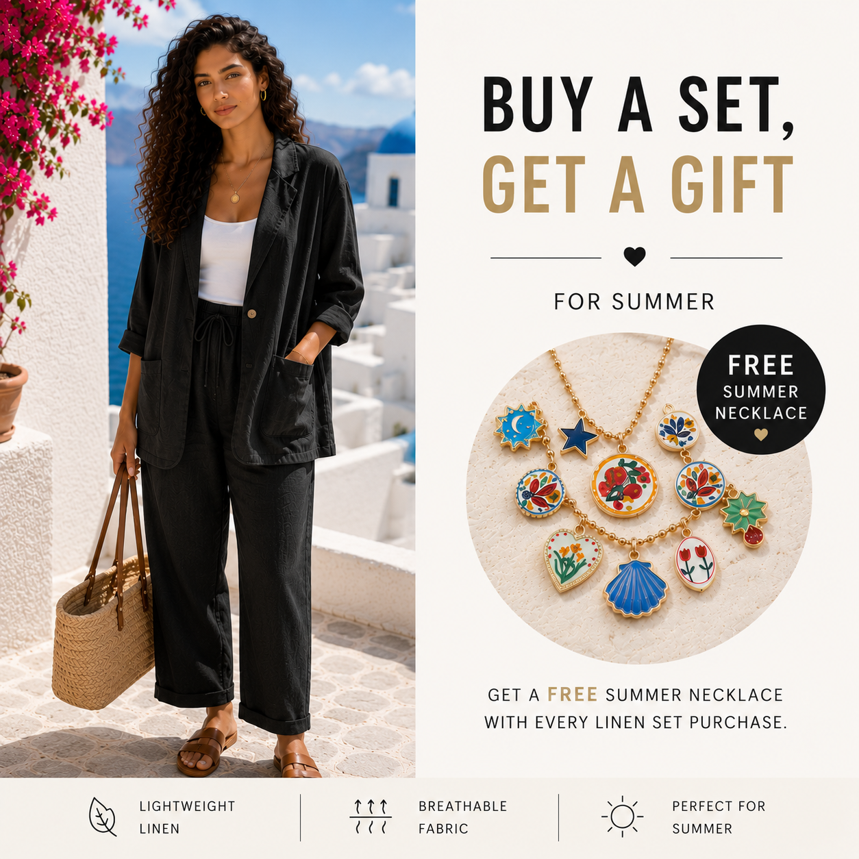 Santorini Linen Set + Free Summer Necklace
