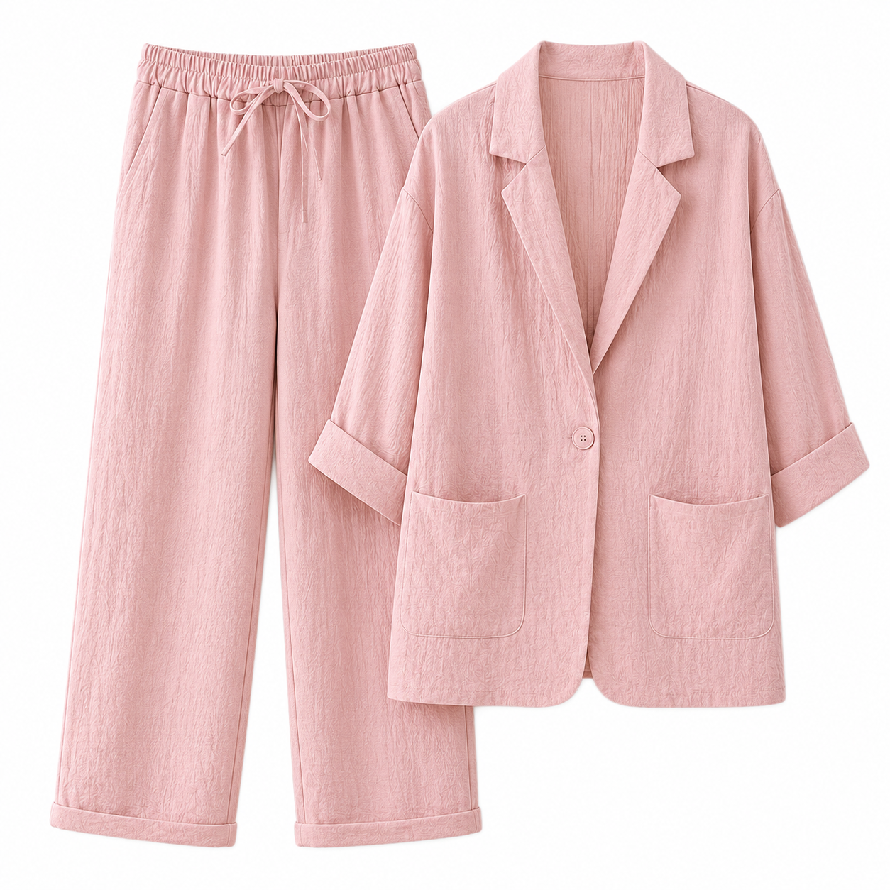 Women's Two-Piece Blazer & Pants Set – Relaxed Fit Drawstring Trousers